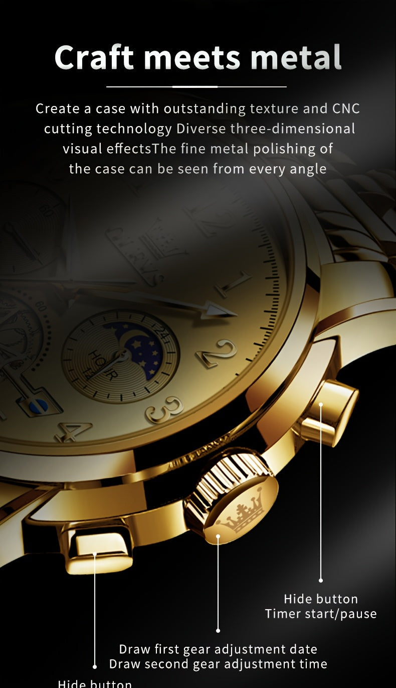 Black Stainless Steel Men's Watch - OLEVS Dress Classic Business Luxury Big Face with Calendar, Luminous Easy to Read Wrist Watch ferrersa