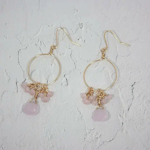 Pink Chalcedony and Jade Cluster Hoop Earrings ferrersa
