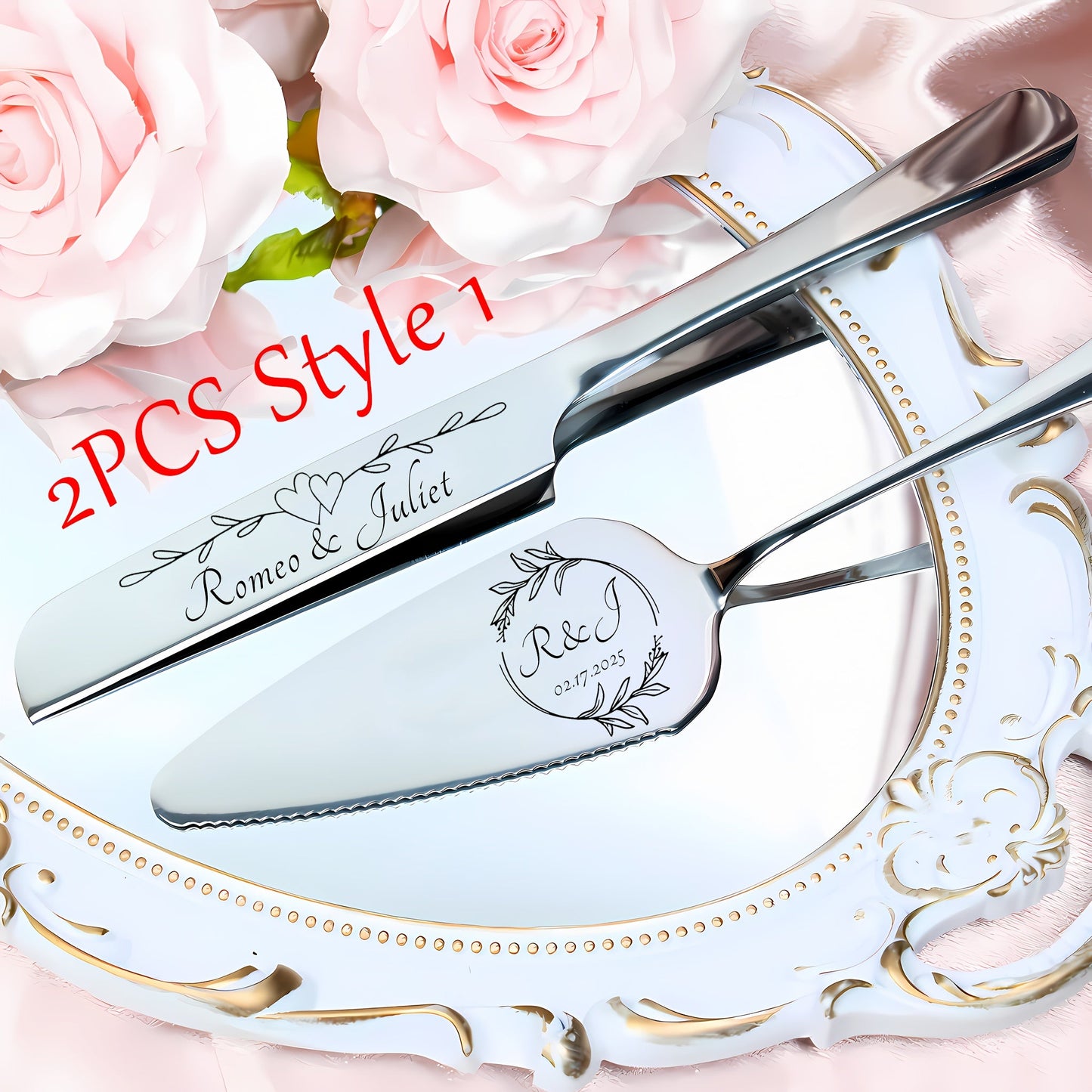 [2pcs Personalized Cake Set] 2pcs Stainless Steel Personalized Cake Tableware Set | Customized Text for Gifting to Family and Friends | Suitable for Weddings, Anniversaries, Birthdays, Holidays, Christmas | Dishwasher Safe ferrersa
