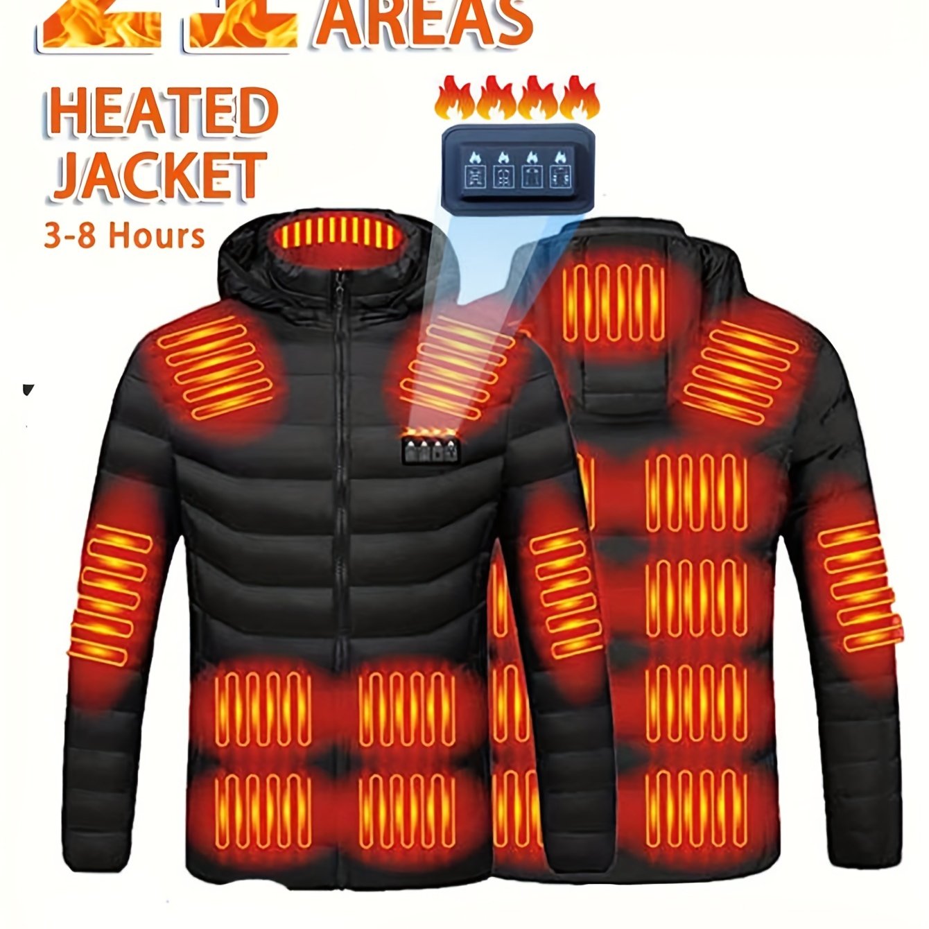 Men's Smart Heating Jacket with 21 Zones - USB Rechargeable, Warm & Cozy for Fall/Winter, Machine Washable, Polyester, Hooded Design ferrersa