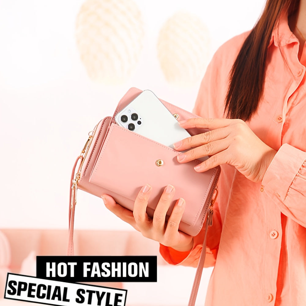 Women'S Large Capacity Multi-Functional Phone Wallet with Double-Layer Zipper Closure - Convertible Crossbody Bag & Card Holder, Golden-Tone Hardware, Detachable Strap, Cash Pocket & Phone Compartment - Stylish & Portable Tra ferrersa