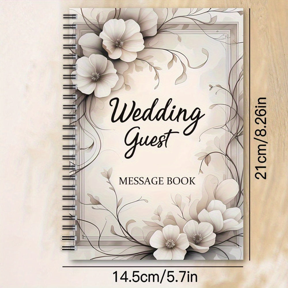 1pc Elegant Floral Wedding Guest Sign-in Book & Event Planner - Beige Spiral Bound Wedding Register with Message Area, Guest Signature Book, Bridal Shower & Party Decorations, Planner Organizer - Durable Cover, Exclusive for ferrersa