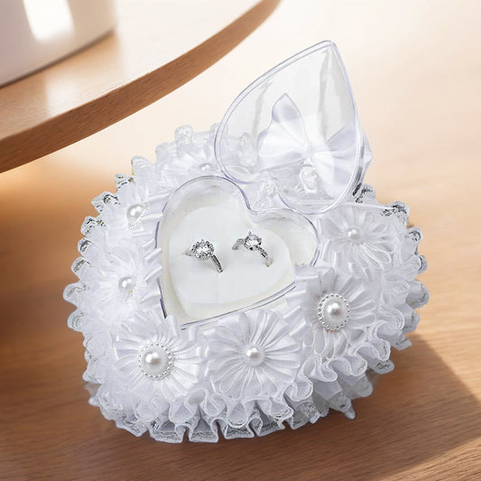 Luxury Heart-Shaped Ring Box with Vintage Rose & Pearl Accents - Elegant Floral Jewelry Holder for Wedding, Engagement, Bridal Shower - Decorative Ring Bearer Gift Box with Soft & Dome Lid - Hand Wash Only (Ideal for Proposal ferrersa
