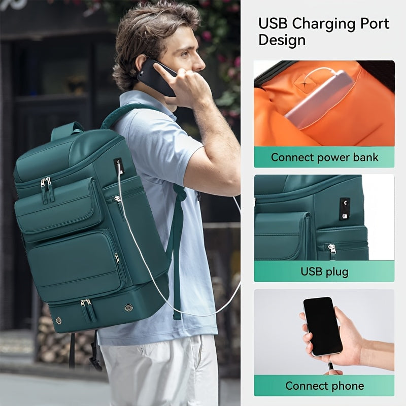Large And Functional Travel Backpack, Sturdy Carry-On Backpack That Converts to a Duffle Bag with an Integrated USB Charging Port, Multi-Purpose Laptop Daypack for Both Men And Women, Heavy-Duty And, Dark Green Color ferrersa