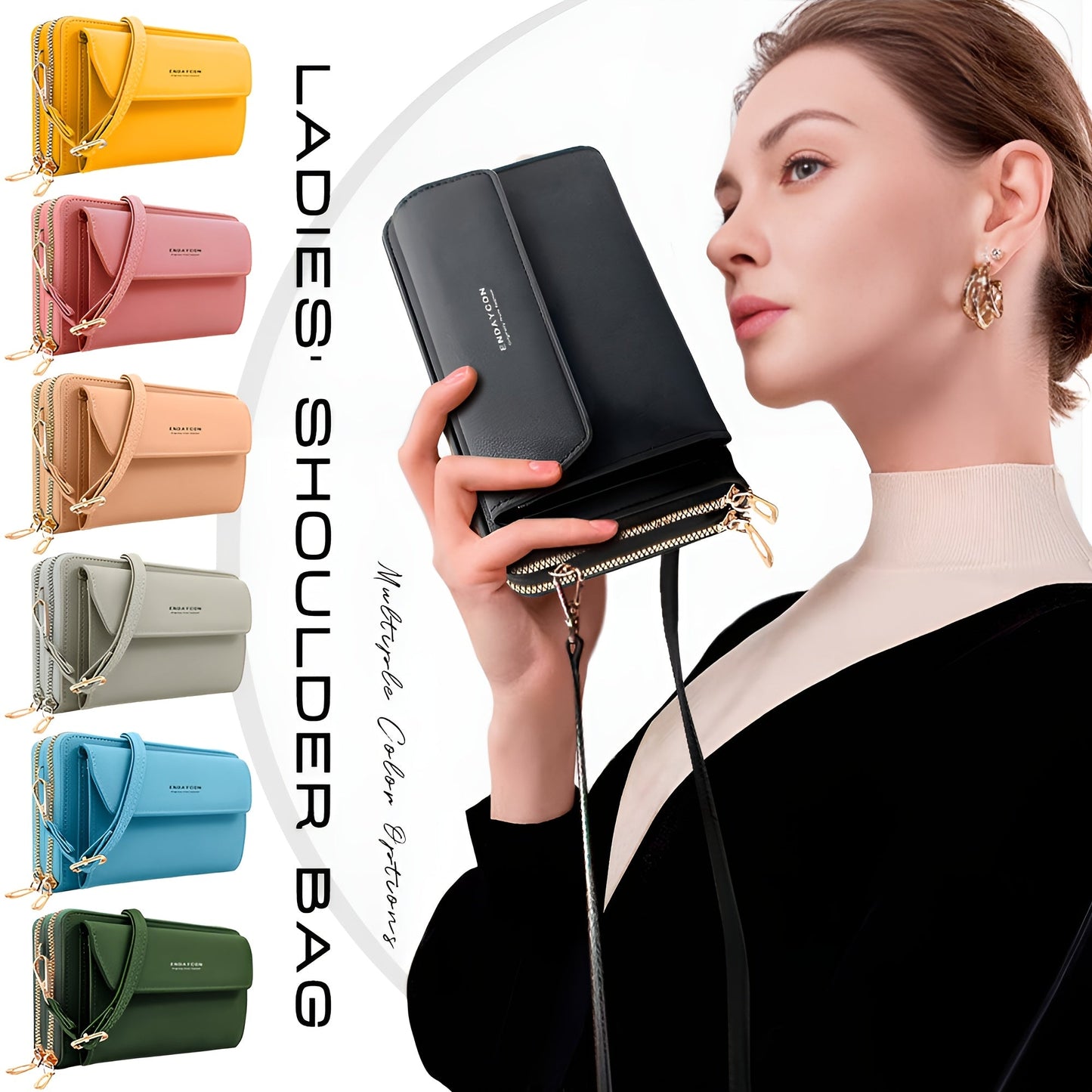 Women'S Large Capacity Multi-Functional Phone Wallet with Double-Layer Zipper Closure - Convertible Crossbody Bag & Card Holder, Golden-Tone Hardware, Detachable Strap, Cash Pocket & Phone Compartment - Stylish & Portable Tra ferrersa