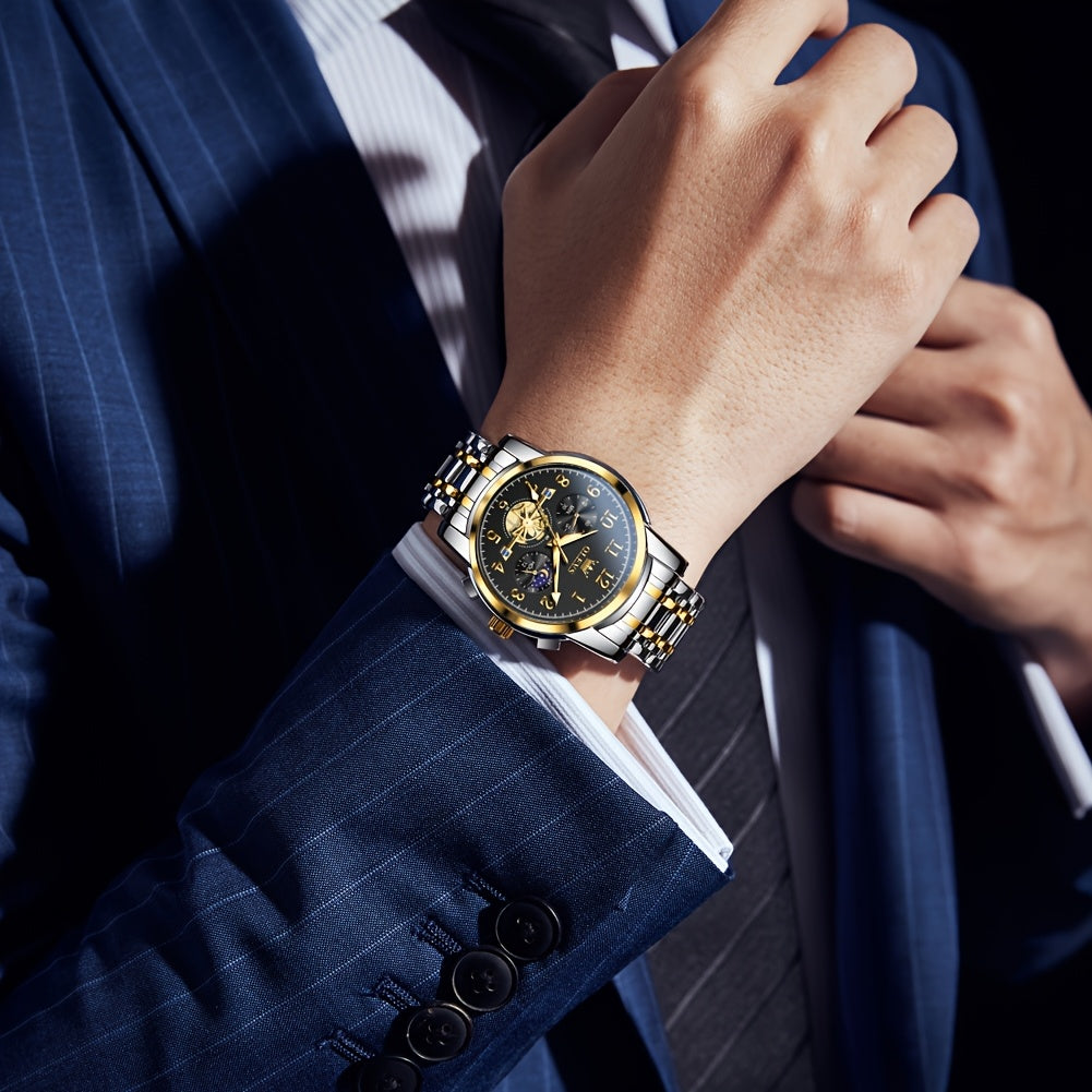 Black Stainless Steel Men's Watch - OLEVS Dress Classic Business Luxury Big Face with Calendar, Luminous Easy to Read Wrist Watch ferrersa