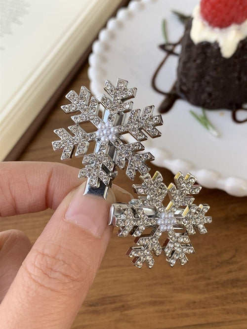 Cyrstal Snowflake Pearl Hair Clip Winter Girls Small Sweet Bobby Pins ferrersa