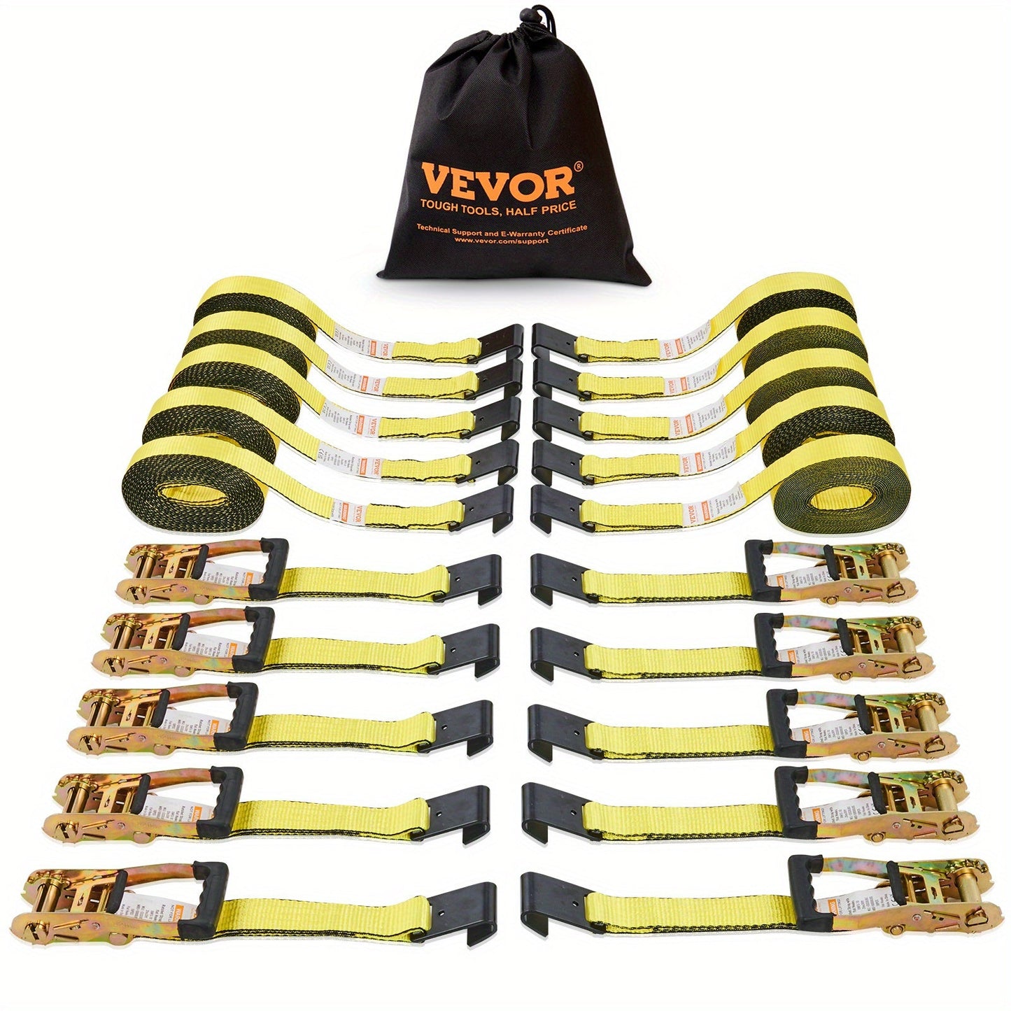 "VEVOR Ratchet Tie Down Straps (10PK) - 10000 lb Break Strength, Endless Ratchet with 10 Premium 2"" x 30' Tie Downs Heavy Duty, Track Spring Fittings - For Moving, Securing Cargo, Appliances, Motorcycle - Ideal for Heavy Dut ferrersa