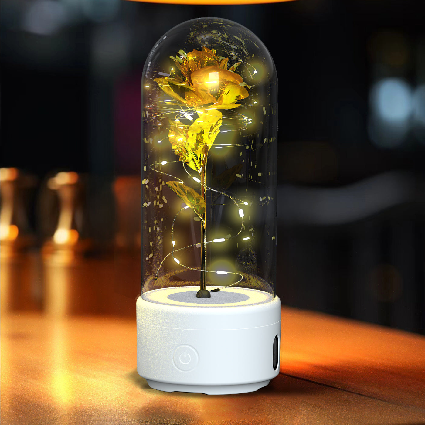 Creative 2 In 1 Rose Flowers LED Light And Bluetooth-compatible Speaker Valentine's Day Gift Rose Luminous Night Light Ornament In Glass Cover ferrersa