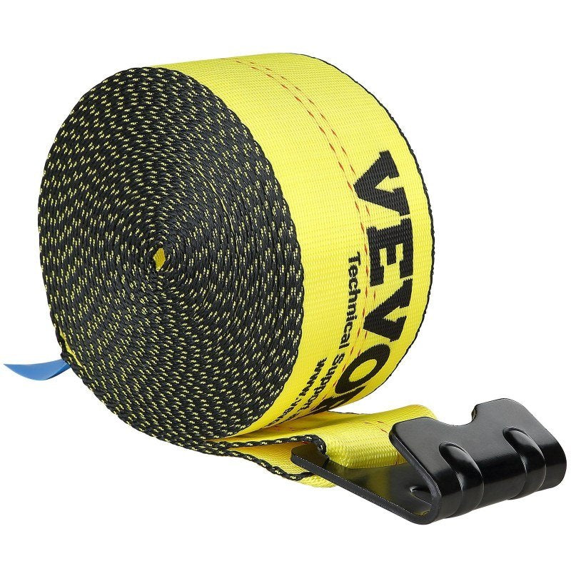 VEVOR Winch Straps, 4x 30', 6000 Lbs Load Capacity, 18000 Lbs Break Strength, Truck Straps with Flat Hook, Flatbed Tie Downs Cargo Control Trailers, Farms, Rescues, Tree Saver, Yellow (4 Pack) ferrersa