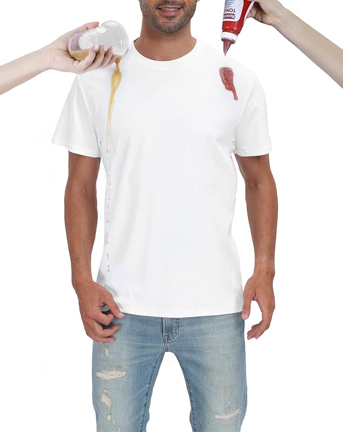 Neat White Basic Crewneck Short Sleeve Cotton Polyester Water Repellent Tops T Shirts Tee For Men ferrersa