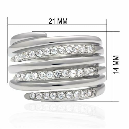 LO2075 - Rhodium Brass Ring with AAA Grade CZ  in Clear ferrersa
