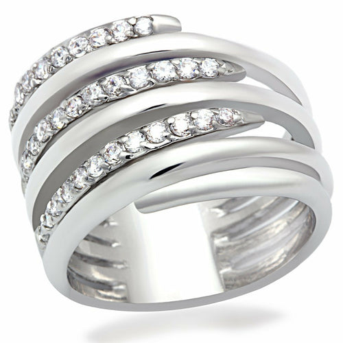 LO2075 - Rhodium Brass Ring with AAA Grade CZ  in Clear ferrersa