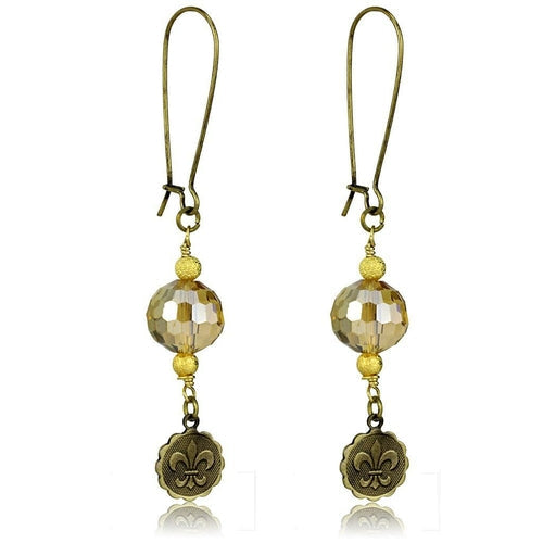 LO3806 - Antique Copper White Metal Earrings with Synthetic Glass Bead ferrersa