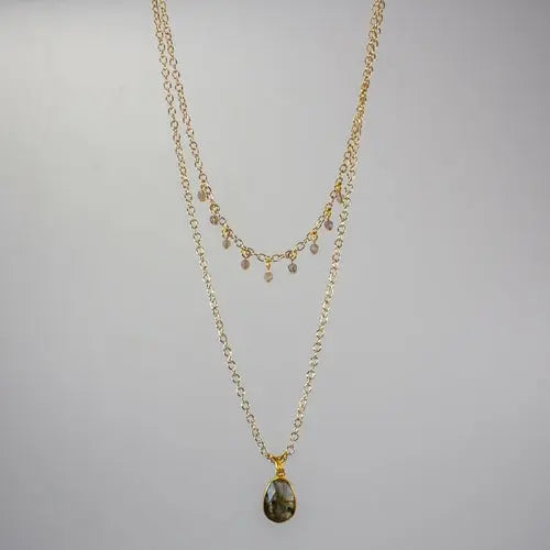 Labradorite Layered Pendant and Beads Necklace ferrersa