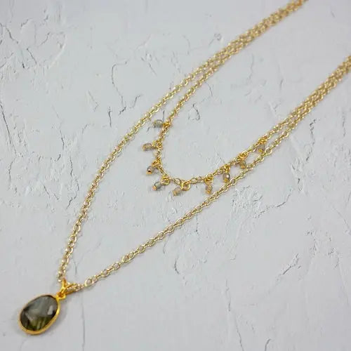 Labradorite Layered Pendant and Beads Necklace ferrersa
