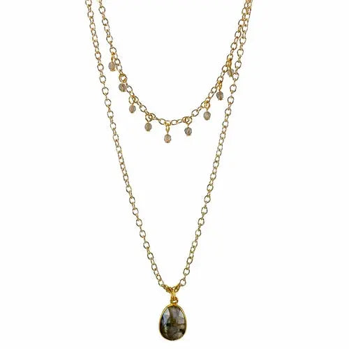Labradorite Layered Pendant and Beads Necklace ferrersa